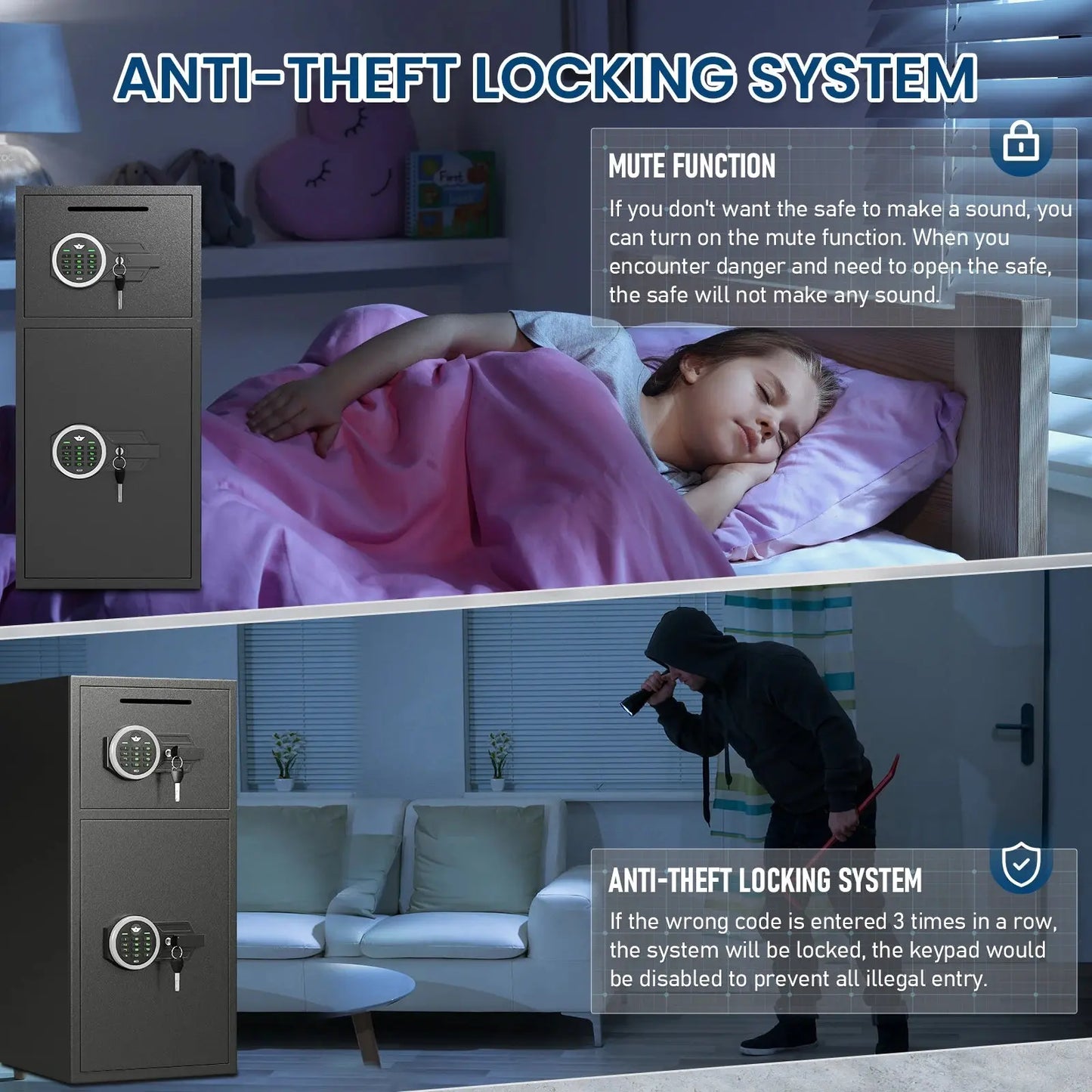 6.0 Cub Safe Box, Heavy Duty Large Safe with Dual Alarm System, Home Safe with Deposit Slot and Backlit Keyboard RomantiLume