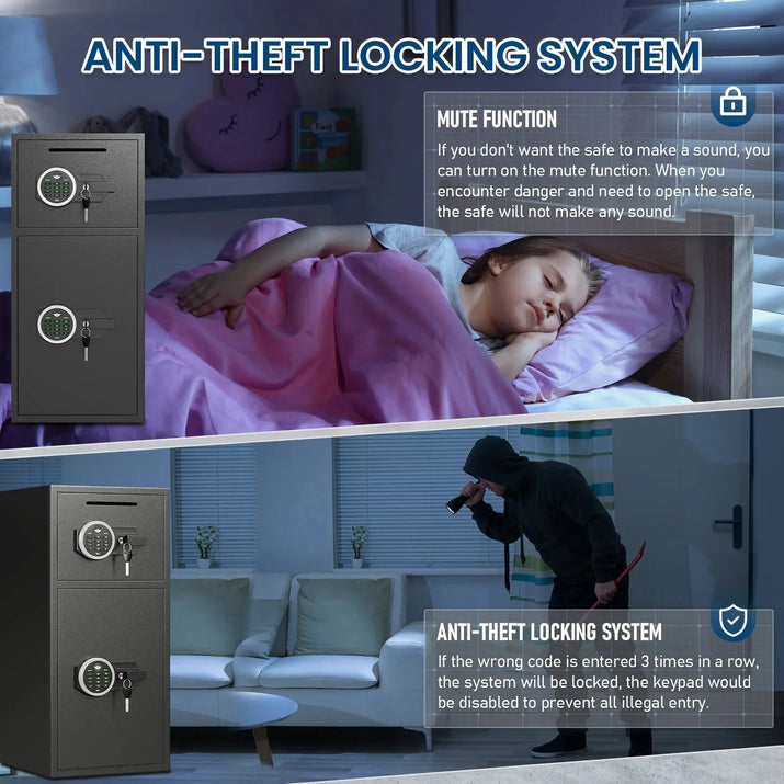 6.0 Cub Safe Box, Heavy Duty Large Safe with Dual Alarm System, Home Safe with Deposit Slot and Backlit Keyboard RomantiLume