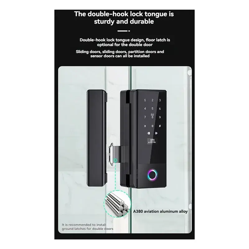 ELECT-Tuya Smart Home Fingerprint Lock With Biometric Access For Sliding Glass Doors Electronic Glass Door Lock RomantiLume