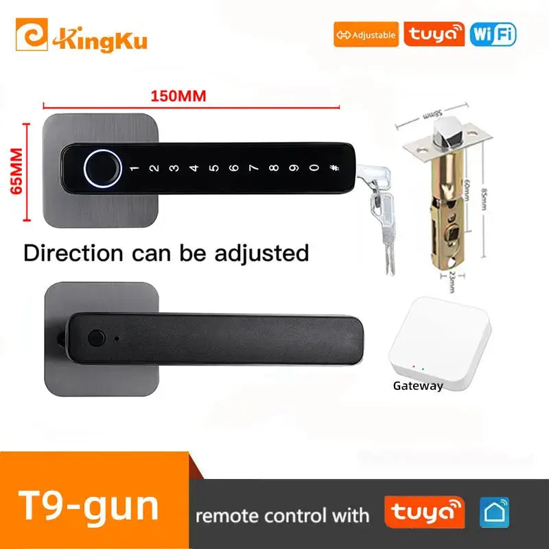 Biometric Smart Door Lock Fingerprint Password Electric Digital Handle Tuya Zinc Alloy Keyless Remotely Security Home KingKu RomantiLume