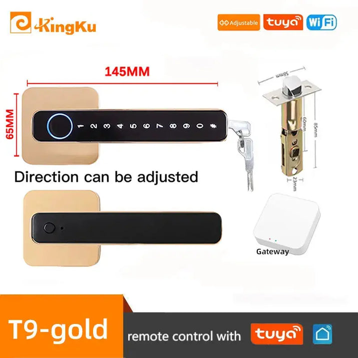 Biometric Smart Door Lock Fingerprint Password Electric Digital Handle Tuya Zinc Alloy Keyless Remotely Security Home KingKu RomantiLume