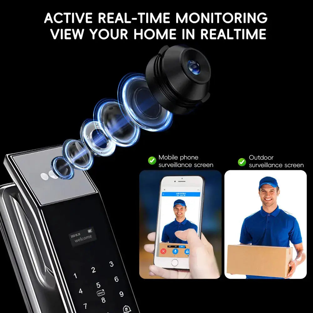 SANKESONG Tuya Smart 3D Face Door Lock Security Camera Monitor Intelligent Fingerprint Password Biometric Dual Battery RomantiLume