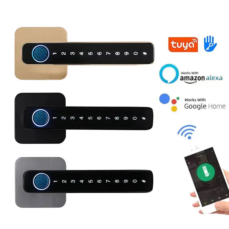 Biometric Smart Door Lock Fingerprint Password Electric Digital Handle Tuya Zinc Alloy Keyless Remotely Security Home KingKu RomantiLume