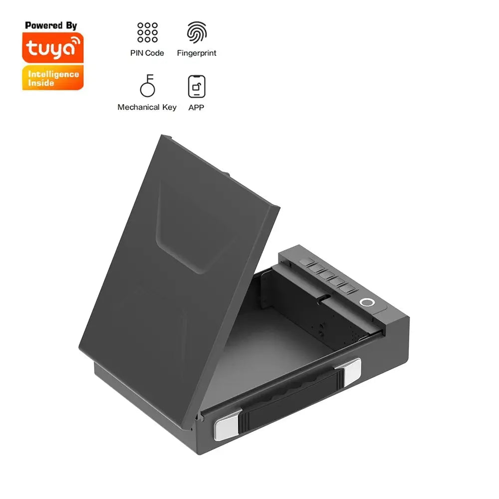 Biometric Technology Portable Gun Safe Box Tuya APP Password Fingerprint Key Unlock Cold-rolled Steel Material Safe Security Box RomantiLume