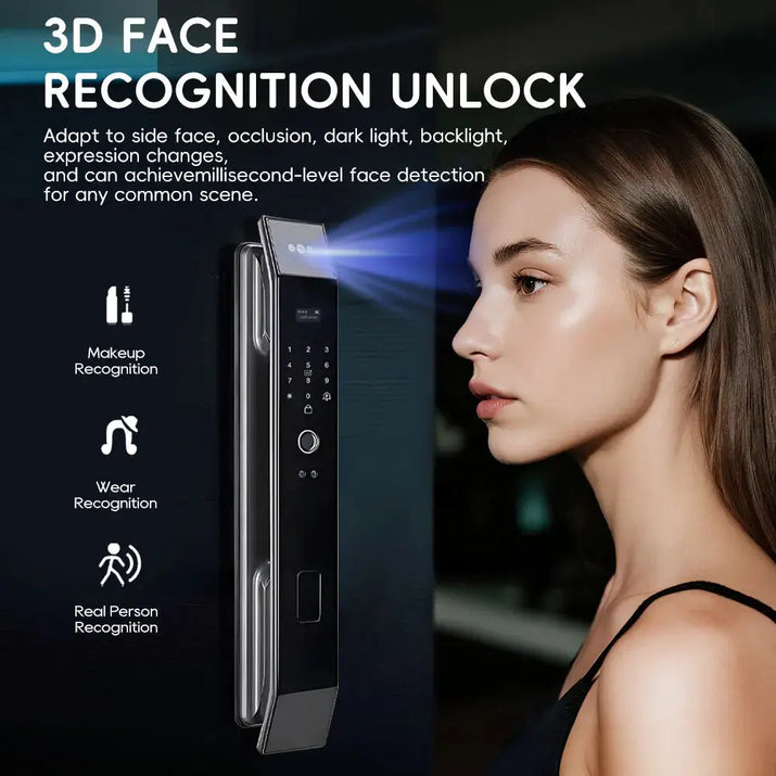 SANKESONG Tuya Smart 3D Face Door Lock Security Camera Monitor Intelligent Fingerprint Password Biometric Dual Battery RomantiLume
