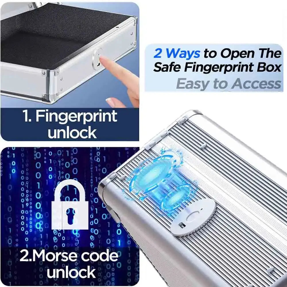 Biometric Fingerprint Safe Box Gun Safe Jewelry Privacy Security Storage Box with Morse Code Lock Intelligent Secret Hidden Safe RomantiLume