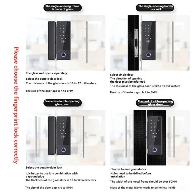 ELECT-Tuya Smart Home Fingerprint Lock With Biometric Access For Sliding Glass Doors Electronic Glass Door Lock RomantiLume