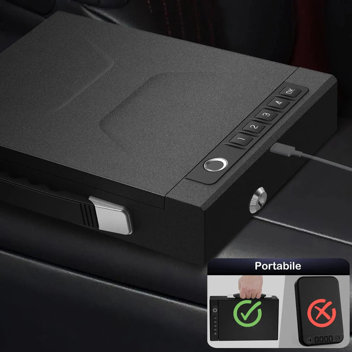 Biometric Technology Portable Gun Safe Box Tuya APP Password Fingerprint Key Unlock Cold-rolled Steel Material Safe Security Box RomantiLume