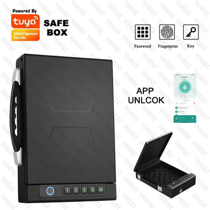 Biometric Technology Portable Gun Safe Box Tuya APP Password Fingerprint Key Unlock Cold-rolled Steel Material Safe Security Box RomantiLume