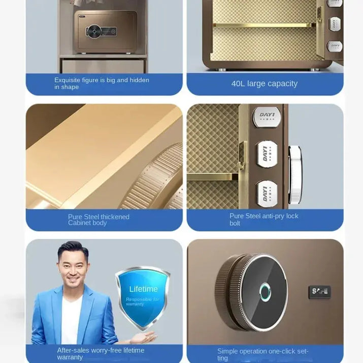 Digital Safe Box for Money All Steel Cofre Inteligentes Fingerprint Electronic Password Safe Household Small Safe Deposit Box RomantiLume