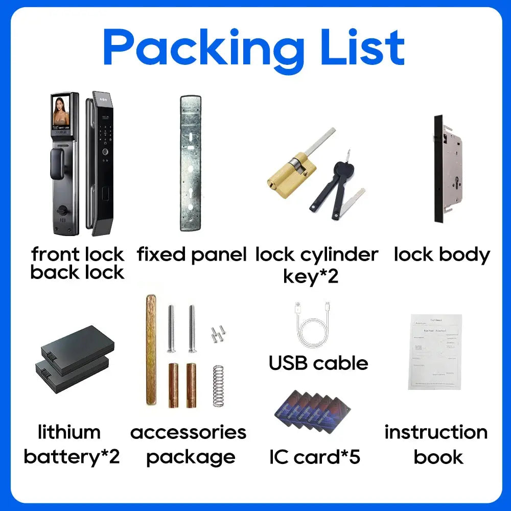 SANKESONG Tuya Smart 3D Face Door Lock Security Camera Monitor Intelligent Fingerprint Password Biometric Dual Battery RomantiLume