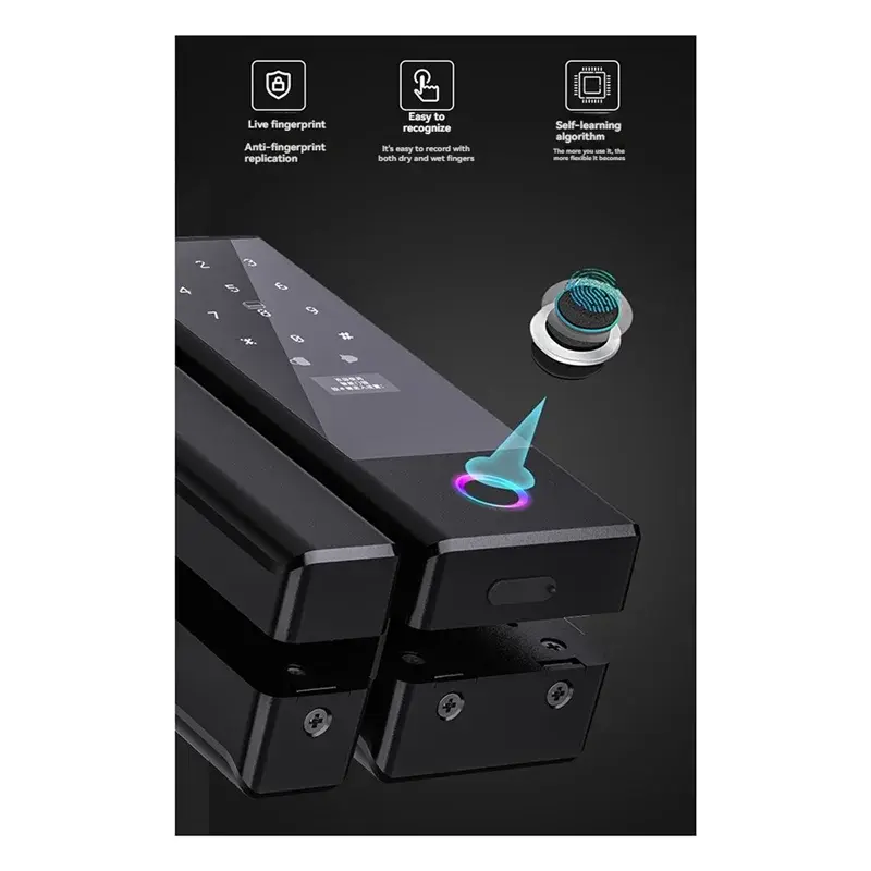 ELECT-Tuya Smart Home Fingerprint Lock With Biometric Access For Sliding Glass Doors Electronic Glass Door Lock RomantiLume