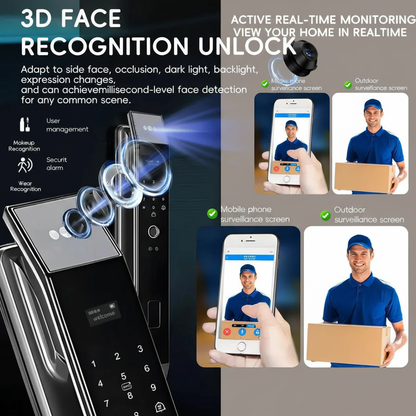 NEXASECURE 3D Face Recognition Smart Lock - Biometric Security Camera Monitor
