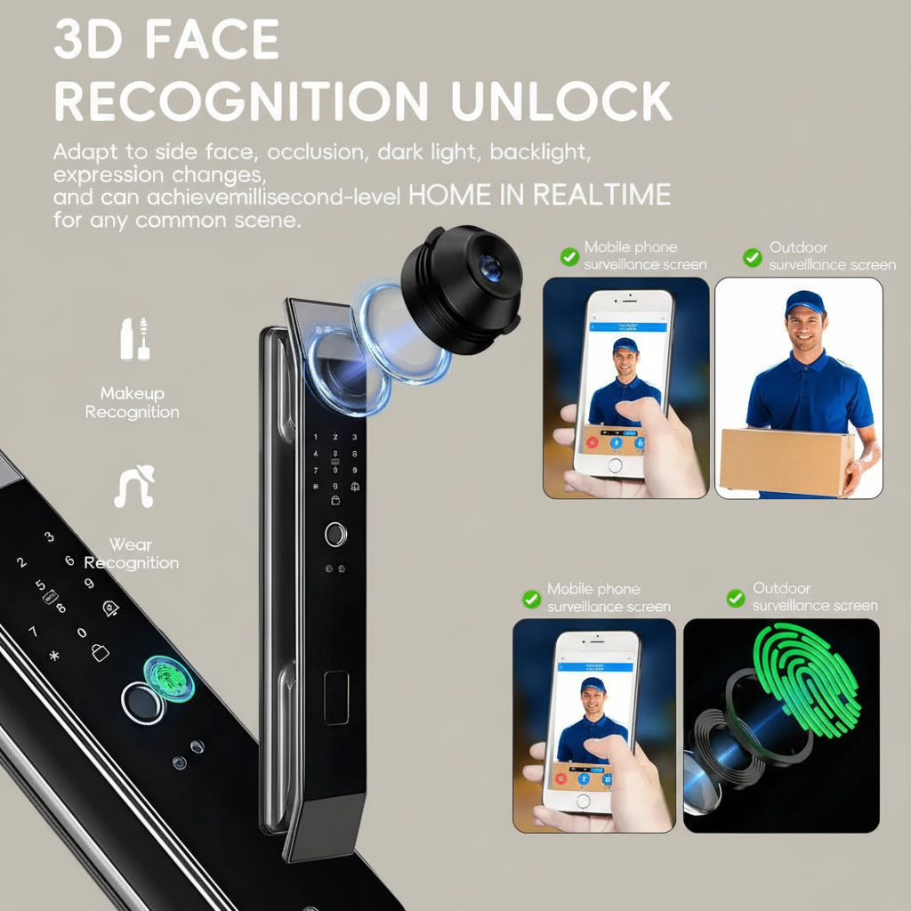 NEXASECURE 3D Face Recognition Smart Lock - Biometric Security Camera Monitor